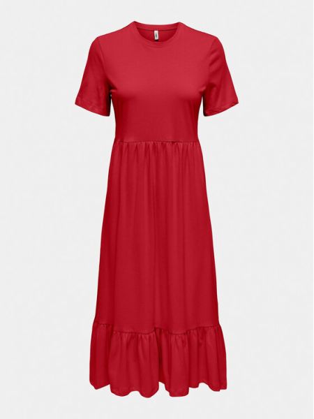 Czerwona sukienka midi w jednolitym kolorze Only