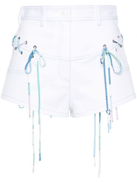 Nėriniuotos džinsiniai šortai su raišteliais Pucci balta