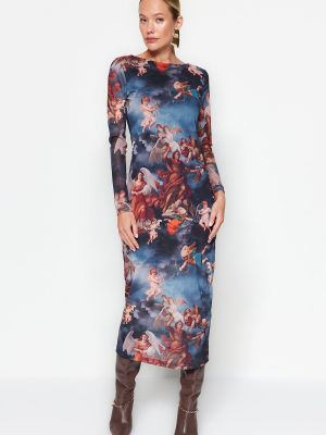 Μίντι φόρεμα με στενή εφαρμογή με σχέδιο από τούλι Trendyol