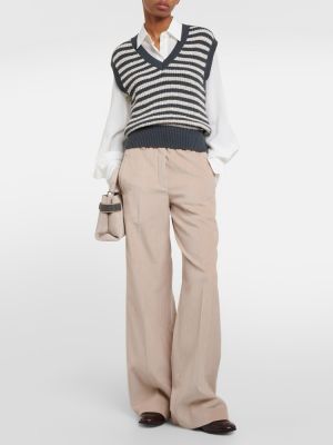 Bavlněné manšestrové kalhoty relaxed fit Brunello Cucinelli hnědé