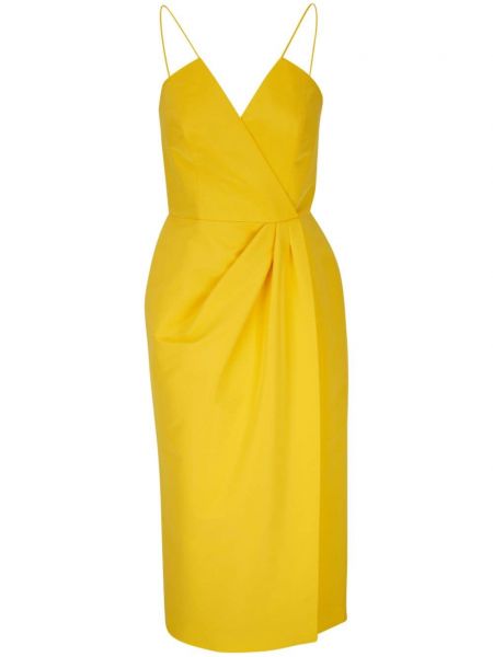 Svilena midi obleka Carolina Herrera rumena