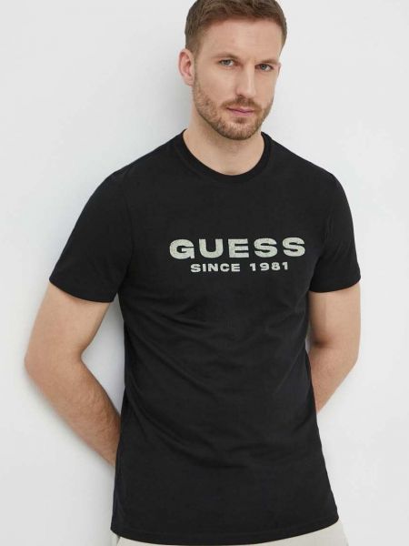 Koszulka z nadrukiem z krótkim rękawem Guess czarna
