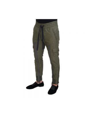Spodnie cargo slim fit w paski Dolce And Gabbana zielone