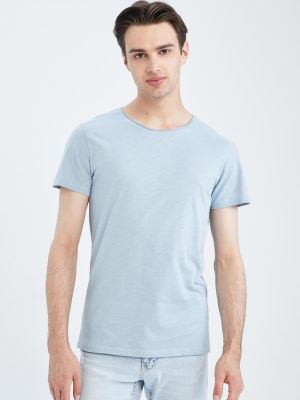 Базовая футболка слим с круглым вырезом Defacto синяя