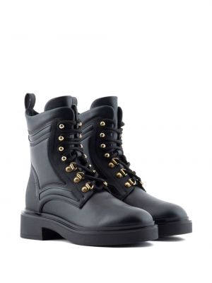 Krajkové kožené šněrovací kotníkové boty Emporio Armani černé