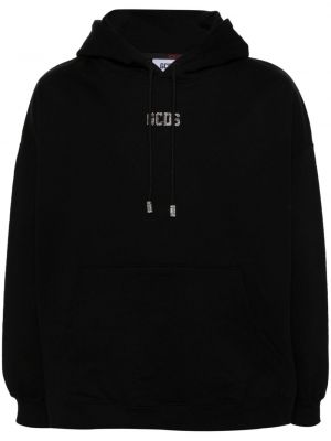 Pamučna hoodie s kapuljačom s kristalima Gcds crna