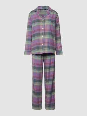 Piżama w paski Lauren Ralph Lauren fioletowa
