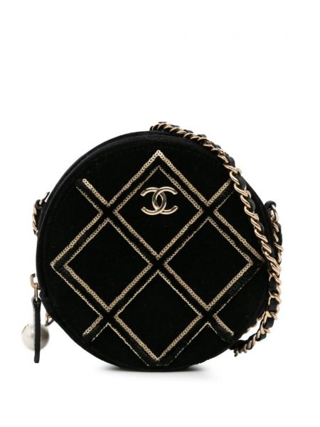 Crossbody torbica sa šljokicama sa perlicama od samta Chanel Pre-owned crna