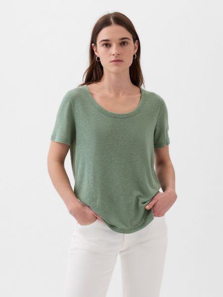Lněné tričko Gap zelené