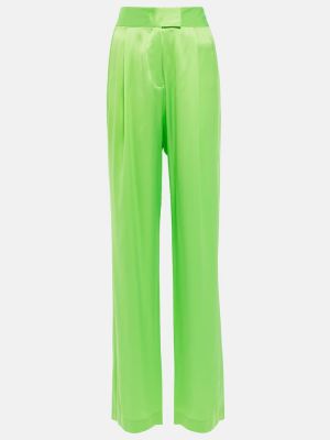 Hedvábné saténové kalhoty s vysokým pasem The Sei zelené