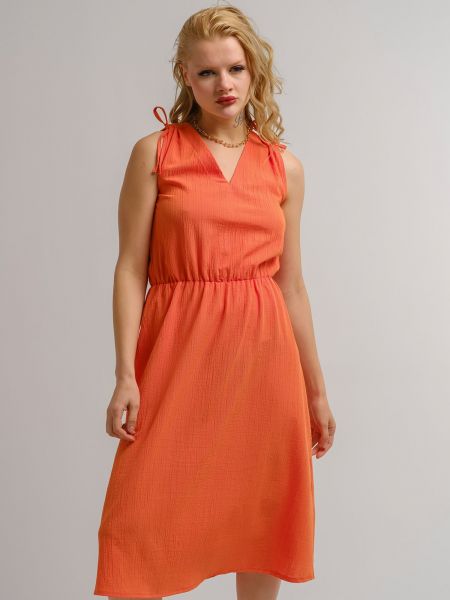 Sukienka mini bez rękawów z dekoltem w serek Armonika pomarańczowa