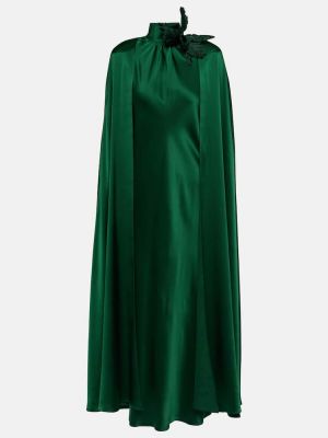 Hodvábne saténové dlouhé šaty s výšivkou Rodarte zelená