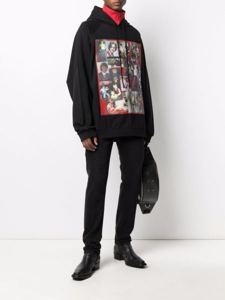 Bluza z kapturem z nadrukiem oversize Raf Simons czarna