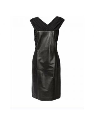 Платье Alberta Ferretti, натуральная кожа, вечернее, свободный силуэт, миди, 46 черный