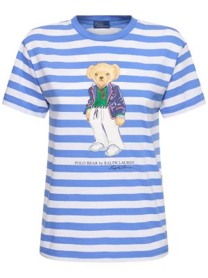 Svītrainas kokvilnas t-krekls Polo Ralph Lauren balts