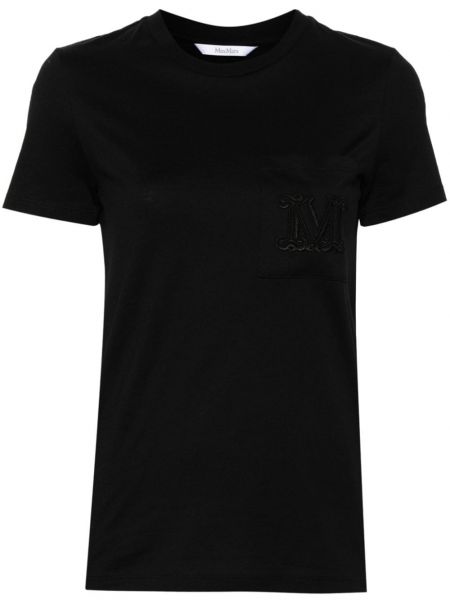 Bombažna majica z vezenjem Max Mara črna