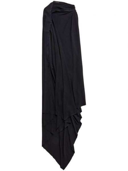 Asimetrična koktejl obleka z draperijo Balenciaga črna