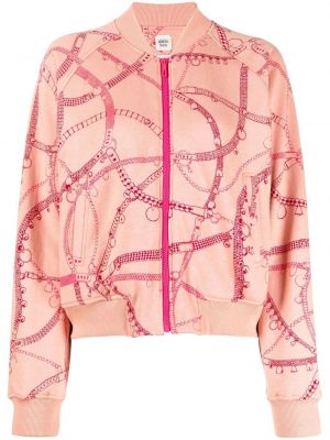 Růžová bunda na zip s potiskem Hermès