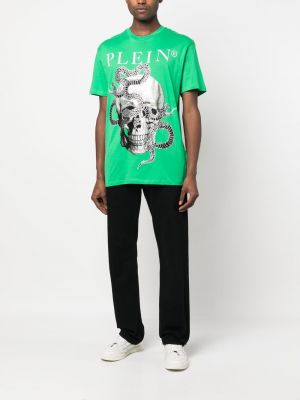 T-krekls ar apdruku ar čūskas rakstu Philipp Plein zaļš
