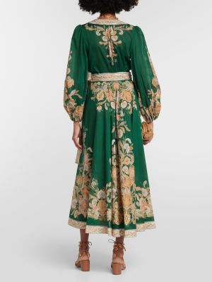 Kokvilnas midi kleita ar apdruku Zimmermann zaļš