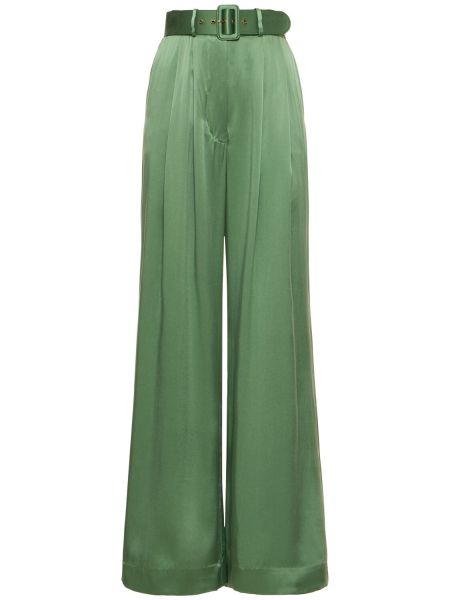 Pantalones de seda bootcut Zimmermann verde
