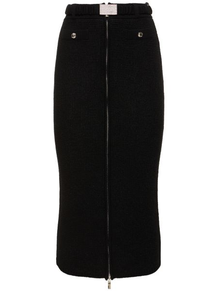 Jupe mi-longue à paillettes en coton en tricot Alessandra Rich noir