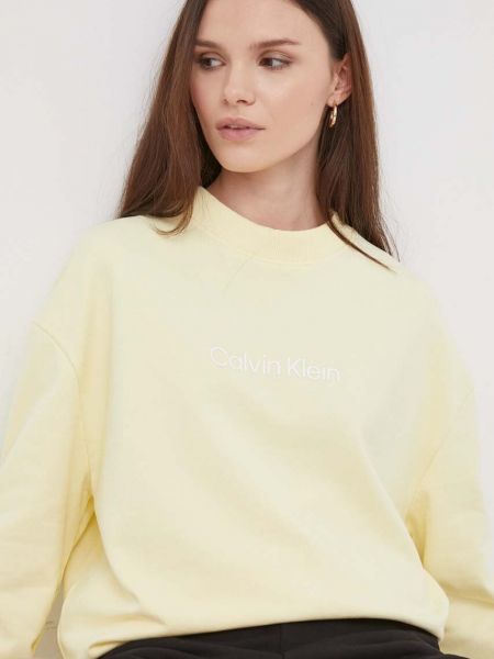 Bluza bawełniana z nadrukiem Calvin Klein żółta