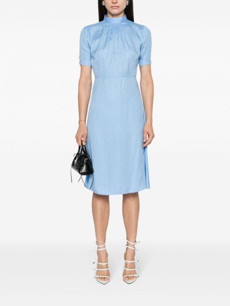 Žakárové hedvábné rovné šaty Givenchy modré