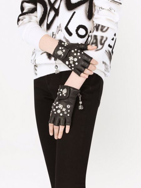 Geblümt handschuh mit applikationen Dolce & Gabbana schwarz