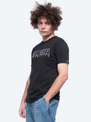 Bavlněné tričko s výšivkou s aplikacemi Alpha Industries černé