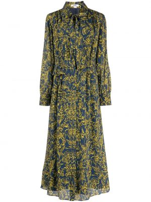 Klasické květinové viskózové dlouhé šaty Jason Wu - modrá