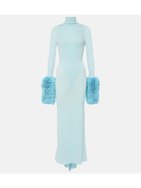 Sukienka długa z falbankami Alaïa niebieska
