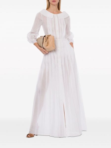Plisované bavlněné večerní šaty Alberta Ferretti bílé