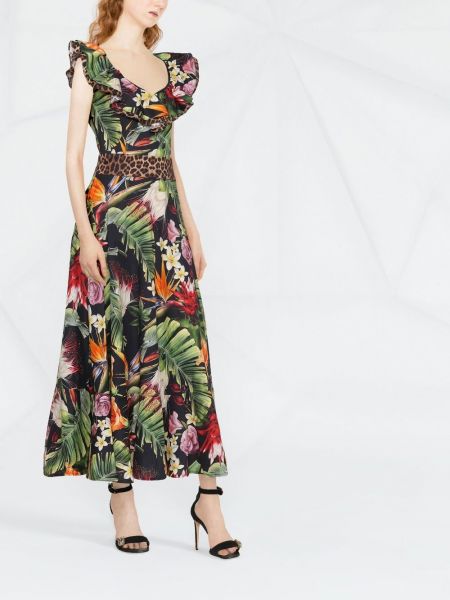 Květinové dlouhé šaty s potiskem Philipp Plein černé