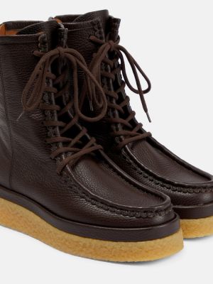 Ankle boots sznurowane skórzane koronkowe Chloã© brązowe