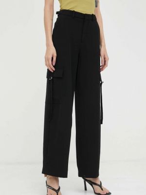 Jednobarevné kalhoty s vysokým pasem Drykorn černé