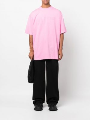 Kokvilnas t-krekls ar apdruku Balenciaga rozā