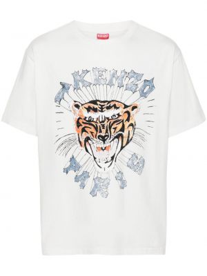Tigriscsíkos pamut póló Kenzo fehér