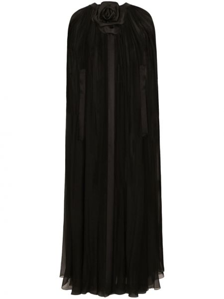 Květinový šifonový hedvábný kabát Dolce & Gabbana černý