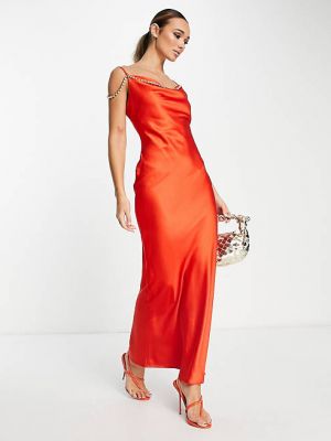 Атласное длинное платье Rare оранжевое