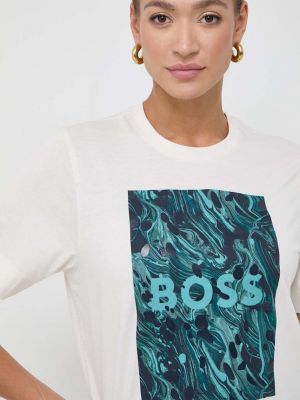 Koszulka bawełniana Boss beżowa