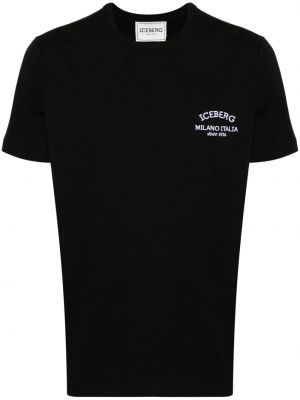 Kokvilnas t-krekls ar izšuvumiem Iceberg melns