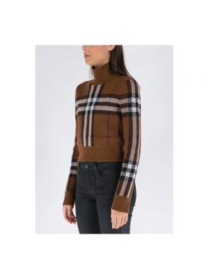 Jersey cuello alto de lana a cuadros de tela jersey Burberry marrón