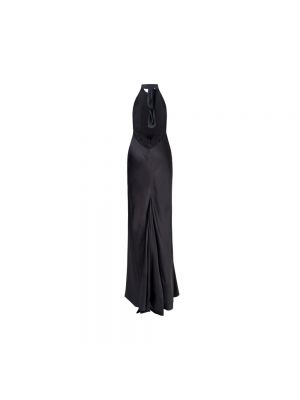 Satynowa sukienka długa z otwartymi plecami koronkowa N°21 czarna