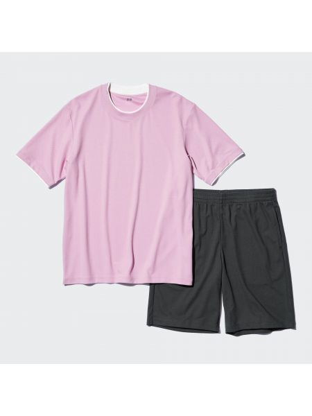 Пижама с коротким рукавом с сеткой Uniqlo розовая