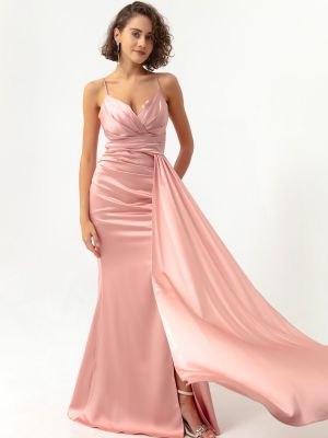 Satynowa sukienka wieczorowa Lafaba różowa