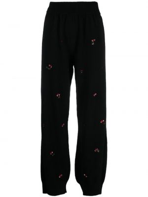 Pantaloni sport cu broderie din cașmir cu model floral Barrie negru