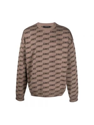 Sweter bawełniany z okrągłym dekoltem Balenciaga beżowy