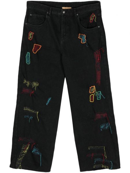 Obnosené džínsy s rovným strihom Glass Cypress čierna