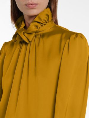 Bluză de mătase cu volane Saint Laurent galben